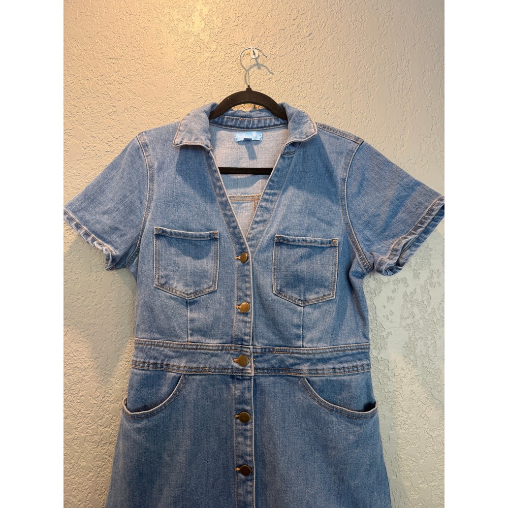 Draper James Blue Denim Button Front Short Sleeve Mini Shirt Dress Size 12 - Picture 5 of 9